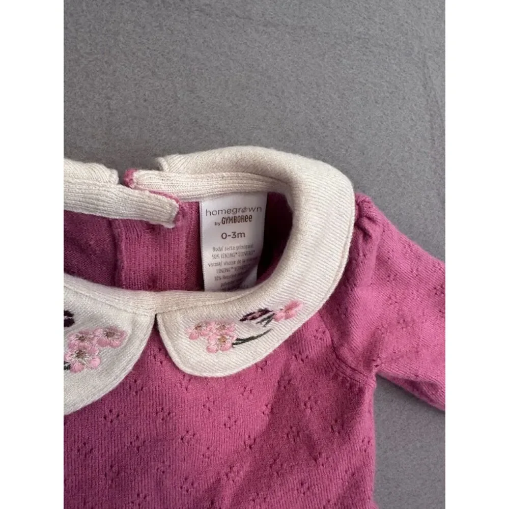 Homegrown by Gymboree Baby Girl 0-3M Knit Dress Embroidered Peter Pan Collar